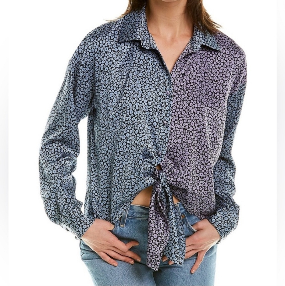 Anthropologie Hutch Tie Front Robbie Shirt in Periwinkle & Lavender Floral Print